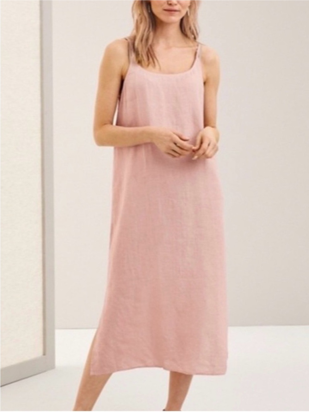 Eileen Fisher Soft Peach Linen Cami Dress - Picture 3 of 14